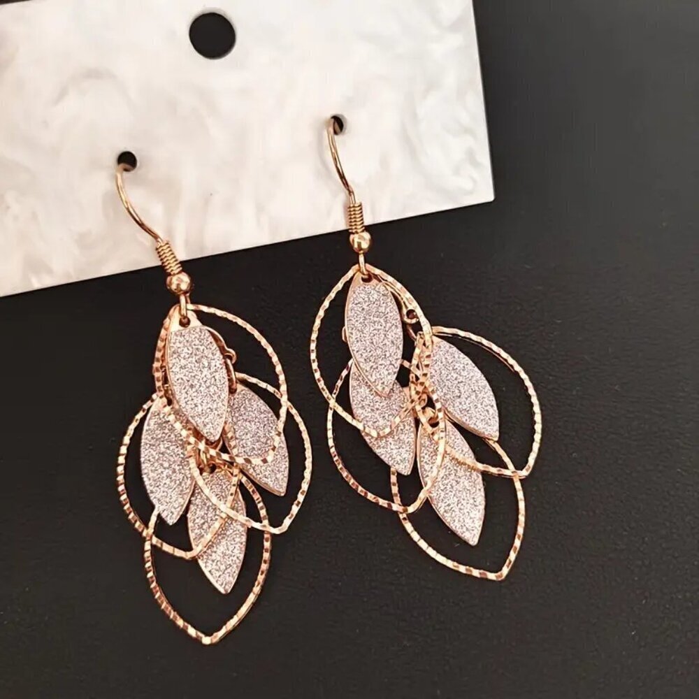 NEW Gold dangle leaf earrings, gold leaf jewelry, trendy chic tassel earrings